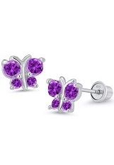 delightful silver purple butterfly baby birthstone earrings